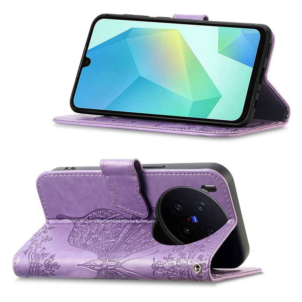 For vivo X300 Pro 5G Case with Strap Butterfly Pattern PU Leather Wallet Phone Cover - Light Purple