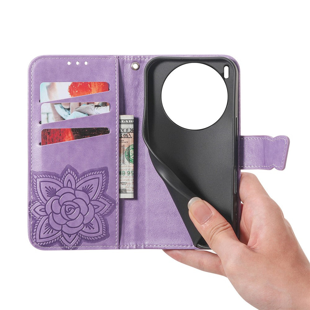 For vivo X300 Pro 5G Case with Strap Butterfly Pattern PU Leather Wallet Phone Cover - Light Purple