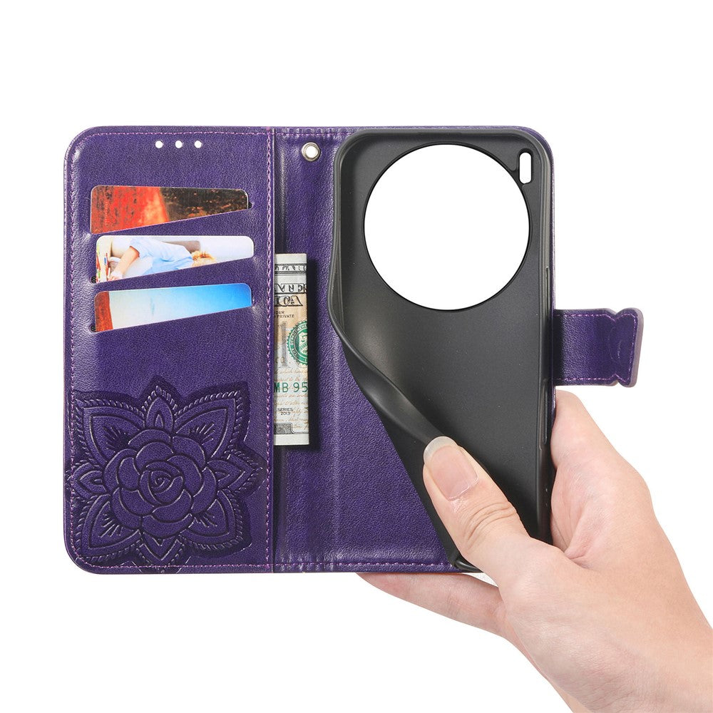 For vivo X300 5G Case with Strap Butterfly Pattern PU Leather Wallet Phone Cover - Dark Purple