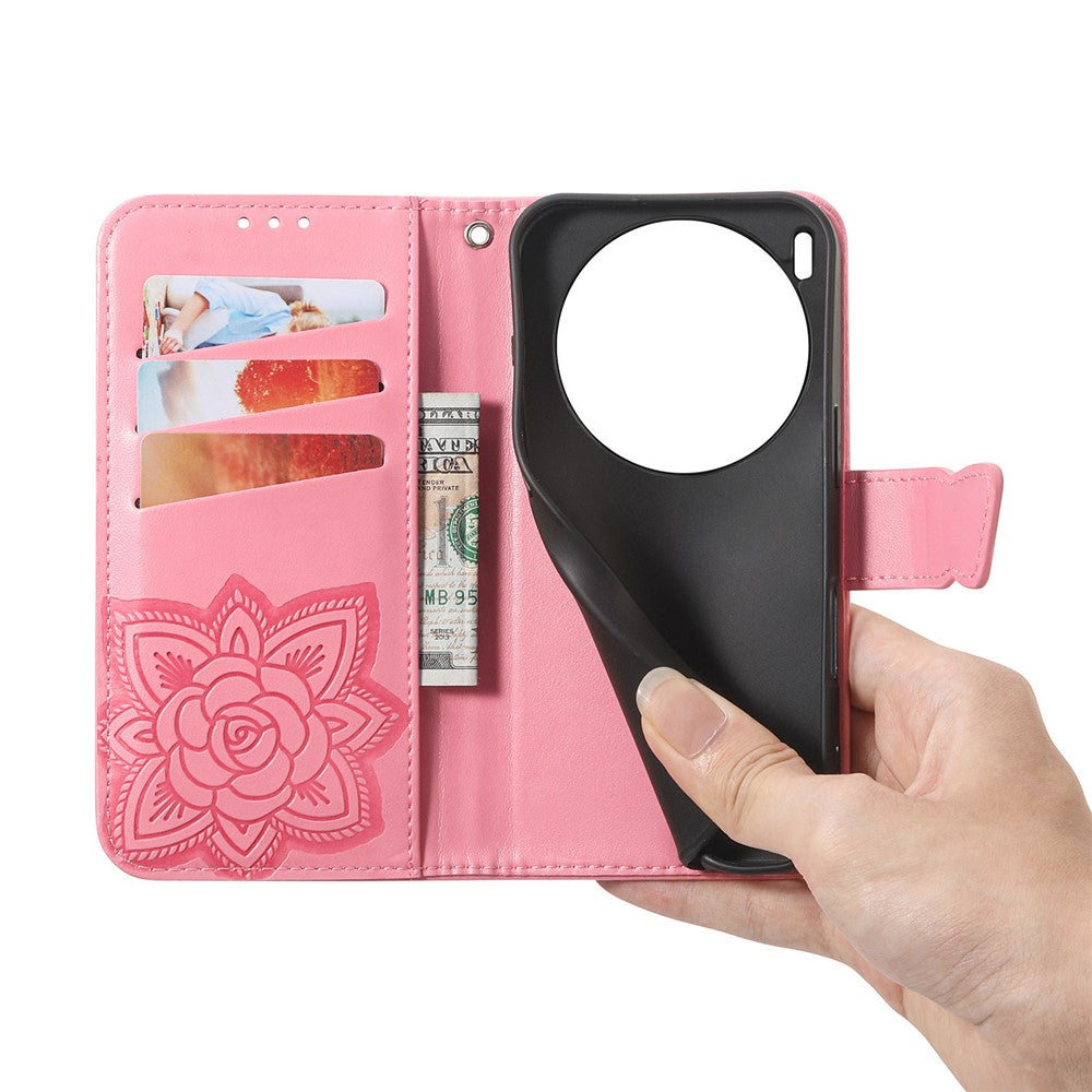 For vivo X300 5G Case with Strap Butterfly Pattern PU Leather Wallet Phone Cover - Pink