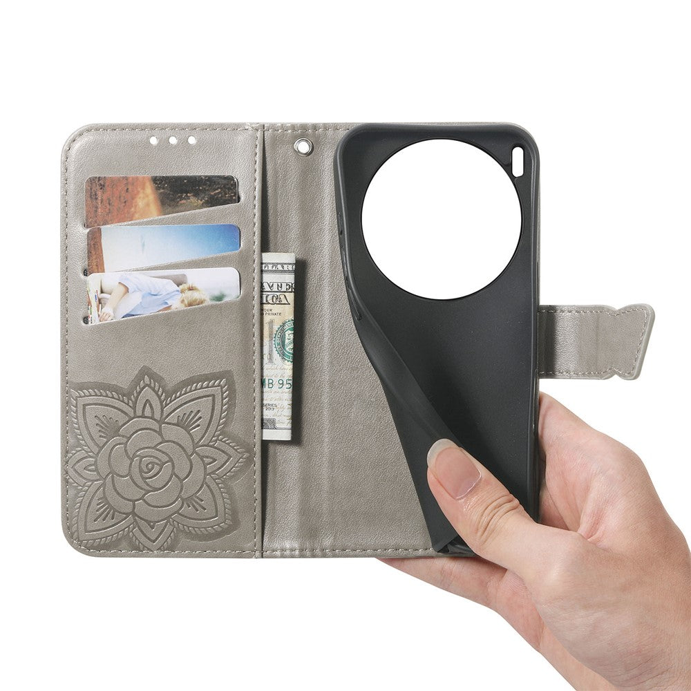 For vivo X300 5G Case with Strap Butterfly Pattern PU Leather Wallet Phone Cover - Grey