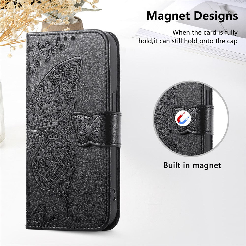 For vivo X300 5G Case with Strap Butterfly Pattern PU Leather Wallet Phone Cover - Black