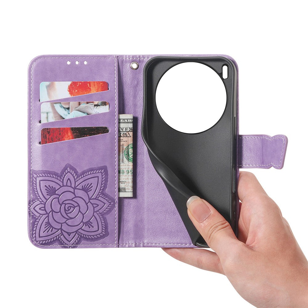 For vivo X300 5G Case with Strap Butterfly Pattern PU Leather Wallet Phone Cover - Light Purple