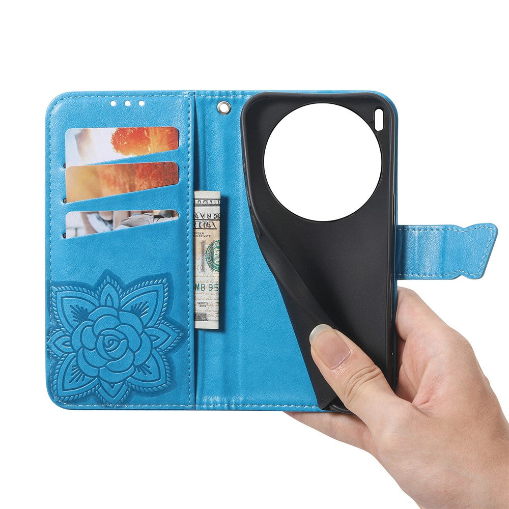 For vivo X300 5G Case with Strap Butterfly Pattern PU Leather Wallet Phone Cover - Blue