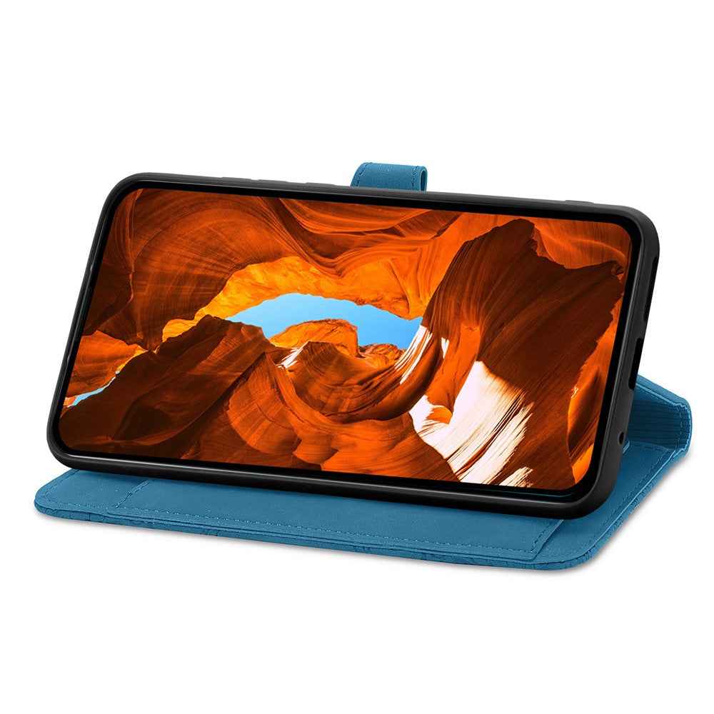 For vivo X300 Pro 5G Zipper Wallet Case with Strap Flower Imprint PU Leather Phone Cover - Blue