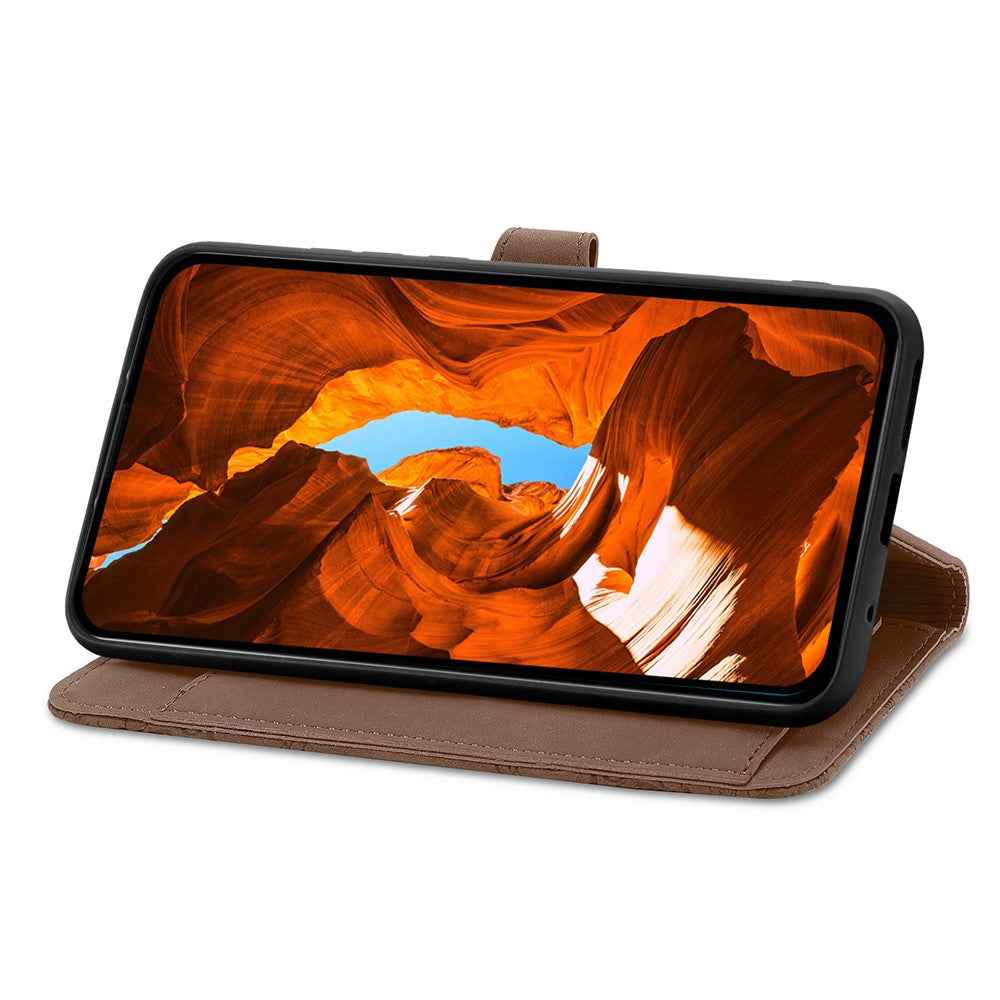For vivo X300 Pro 5G Zipper Wallet Case with Strap Flower Imprint PU Leather Phone Cover - Brown