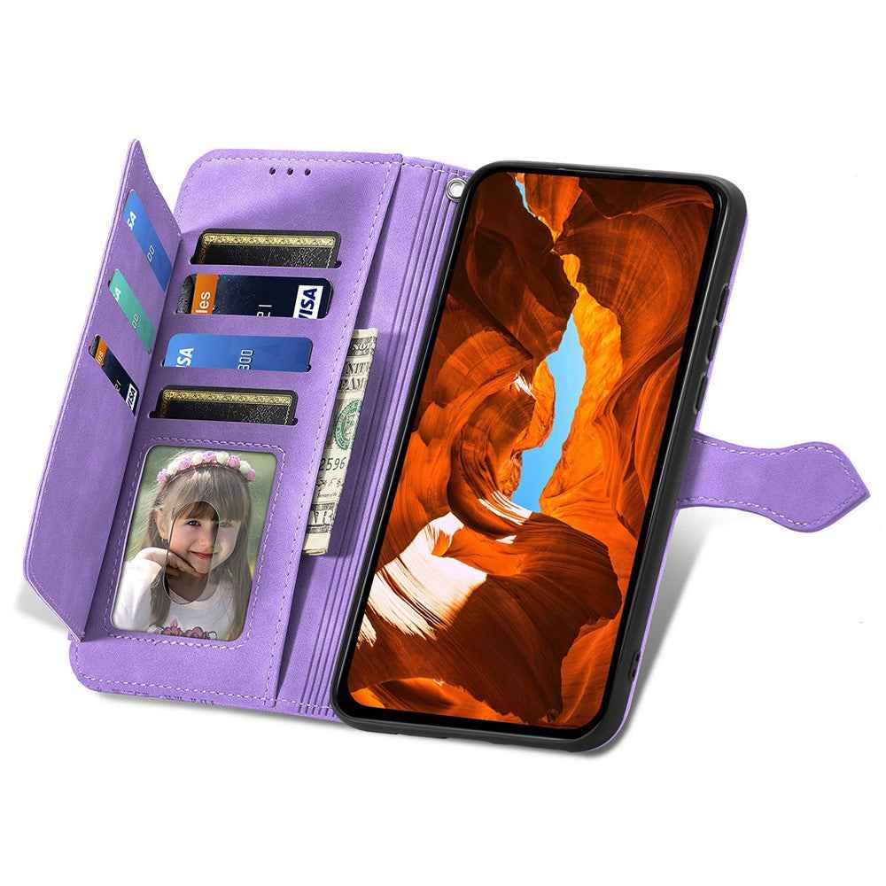 For vivo X300 Pro 5G Zipper Wallet Case with Strap Flower Imprint PU Leather Phone Cover - Purple