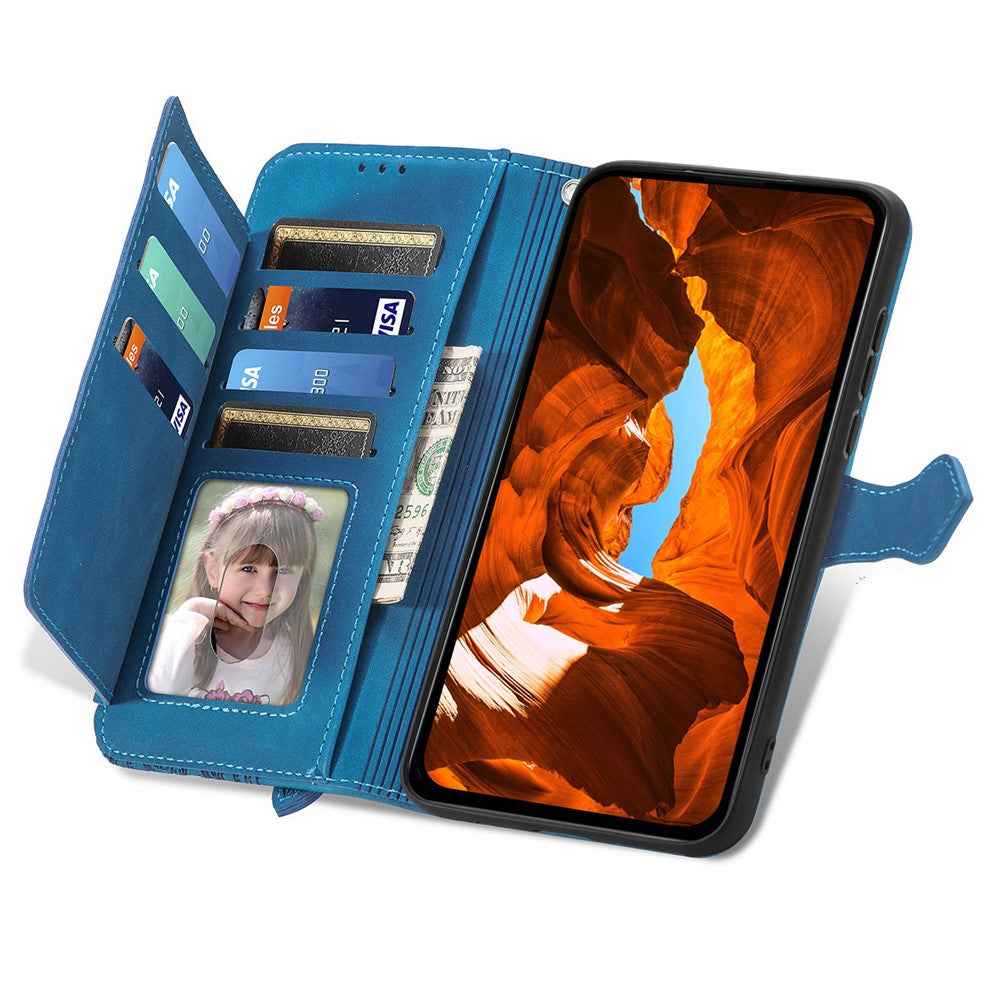 For vivo X300 5G Zipper Wallet Case with Strap Flower Imprint PU Leather Phone Cover - Blue
