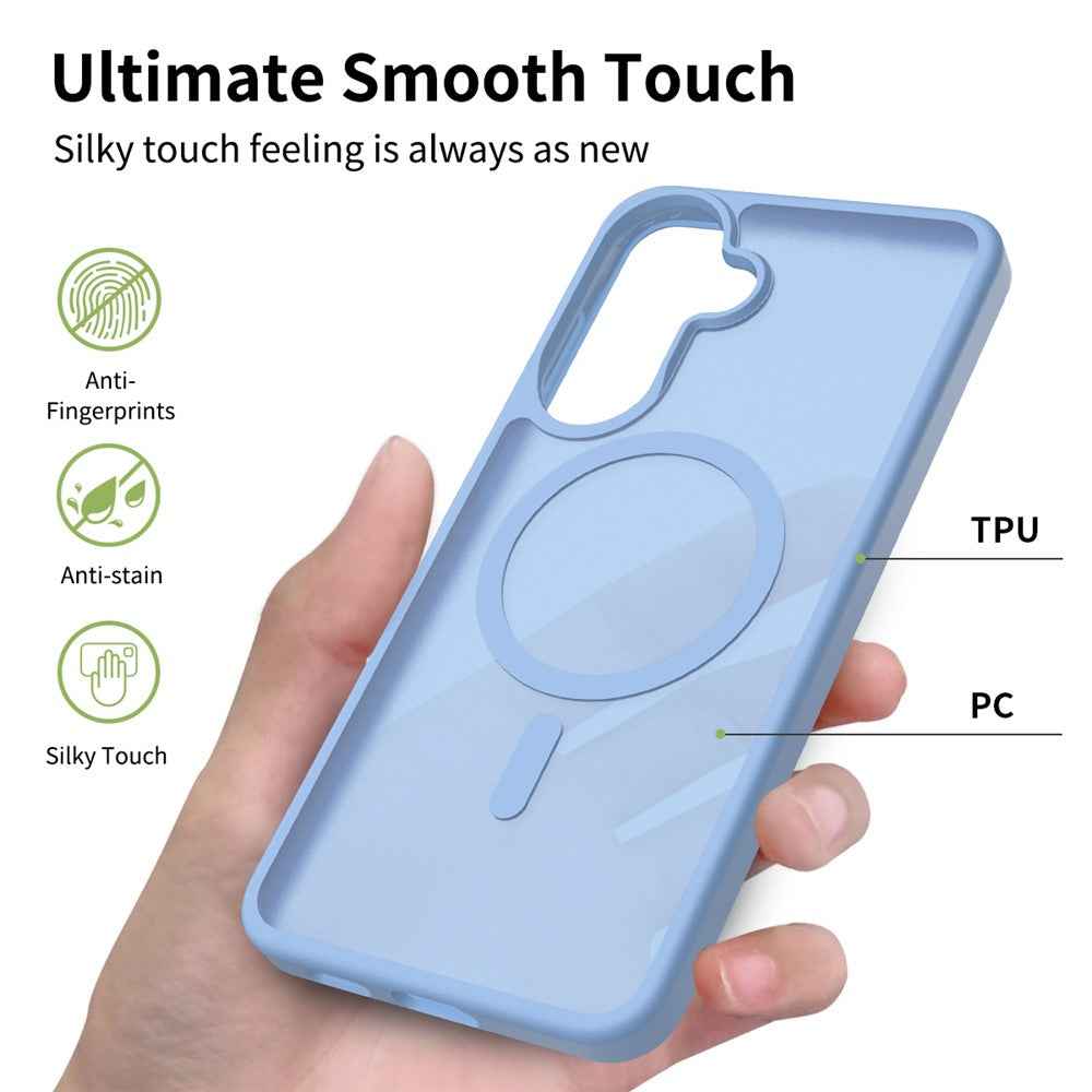 For Samsung Galaxy A57 5G Magnetic Phone Case Matte Finish TPU PC Shockproof Phone Cover with Tempered Glass - Blue