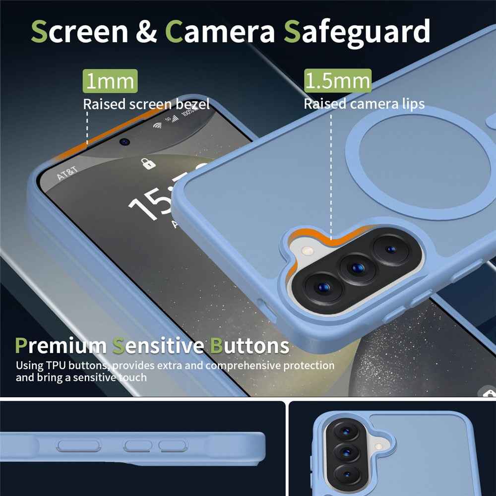 For Samsung Galaxy A57 5G Magnetic Phone Case Matte Finish TPU PC Shockproof Phone Cover with Tempered Glass - Blue