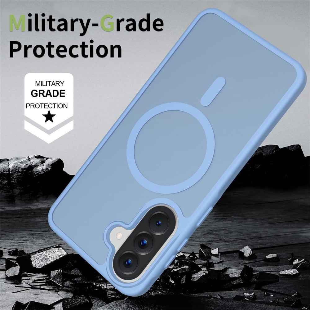 For Samsung Galaxy A57 5G Magnetic Phone Case Matte Finish TPU PC Shockproof Phone Cover with Tempered Glass - Blue