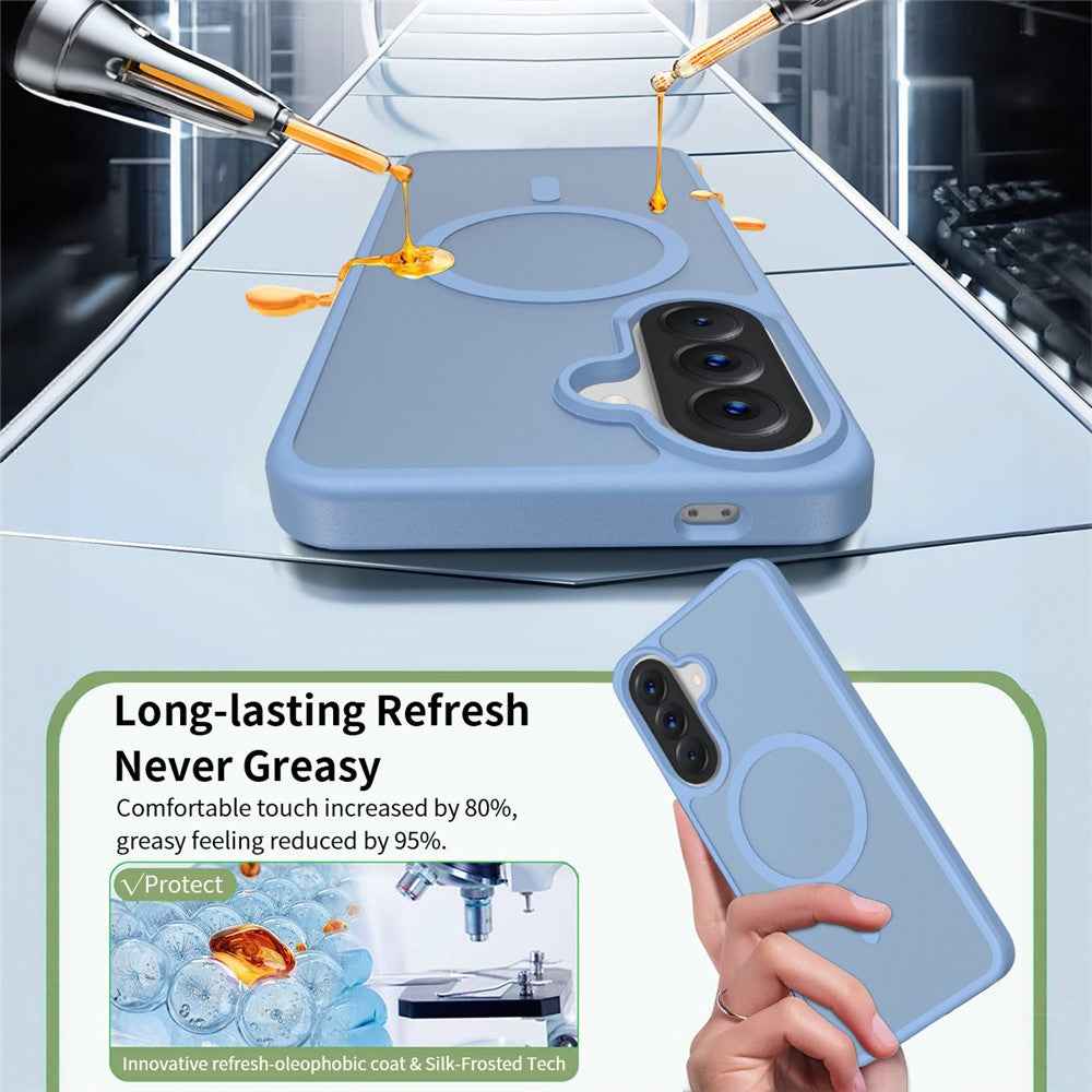 For Samsung Galaxy A57 5G Magnetic Phone Case Matte Finish TPU PC Shockproof Phone Cover with Tempered Glass - Blue