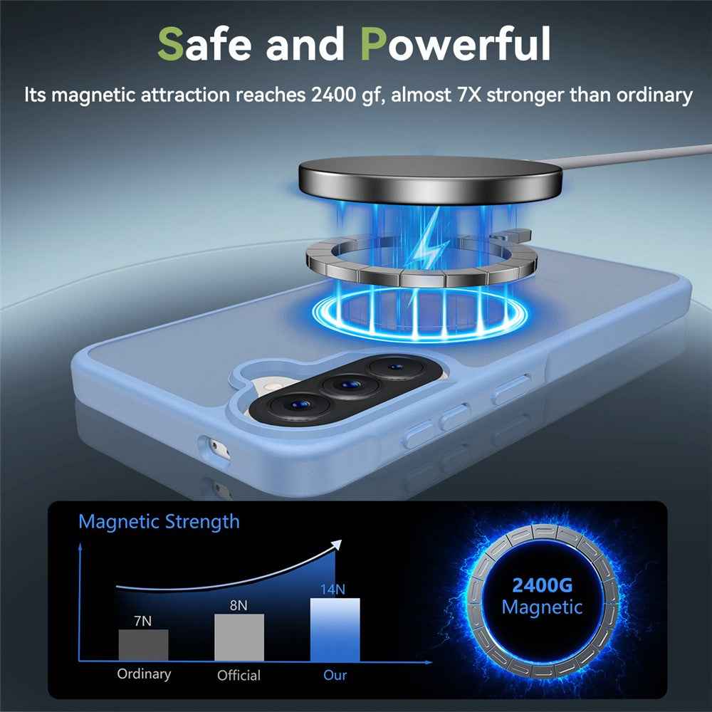 For Samsung Galaxy A57 5G Magnetic Phone Case Matte Finish TPU PC Shockproof Phone Cover with Tempered Glass - Blue