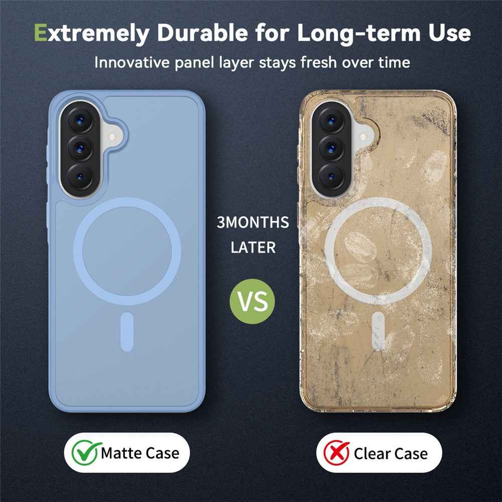 For Samsung Galaxy A57 5G Magnetic Phone Case Matte Finish TPU PC Shockproof Phone Cover with Tempered Glass - Blue