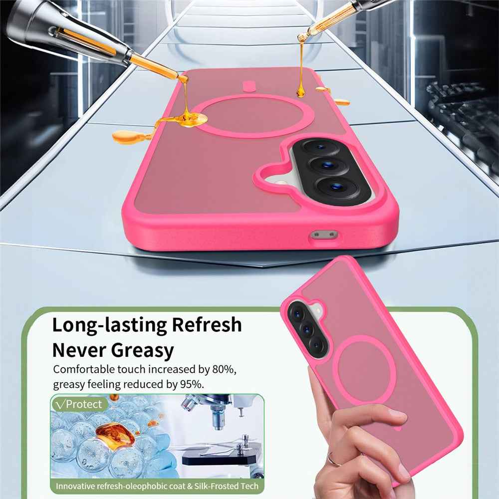 For Samsung Galaxy A57 5G Magnetic Phone Case Matte Finish TPU PC Shockproof Phone Cover with Tempered Glass - Rose