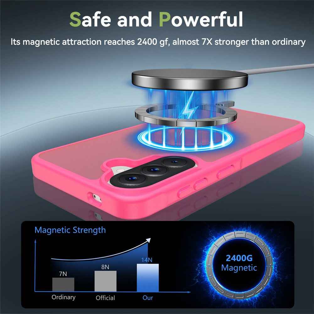 For Samsung Galaxy A57 5G Magnetic Phone Case Matte Finish TPU PC Shockproof Phone Cover with Tempered Glass - Rose