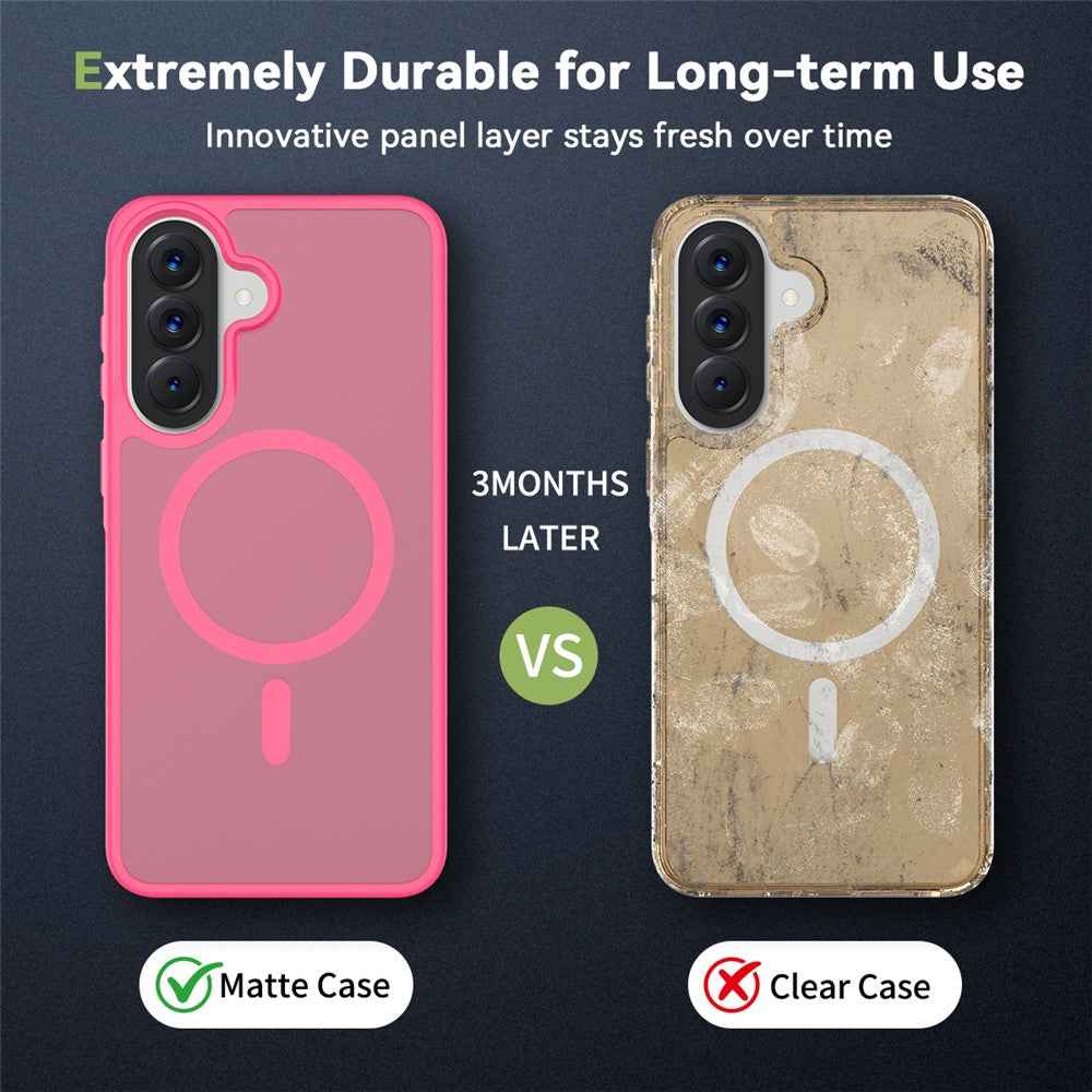 For Samsung Galaxy A57 5G Magnetic Phone Case Matte Finish TPU PC Shockproof Phone Cover with Tempered Glass - Rose
