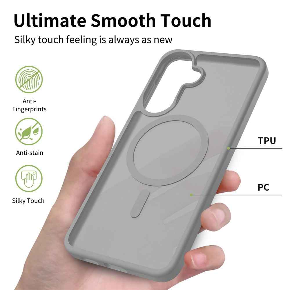 For Samsung Galaxy A57 5G Magnetic Phone Case Matte Finish TPU PC Shockproof Phone Cover with Tempered Glass - Dark Grey