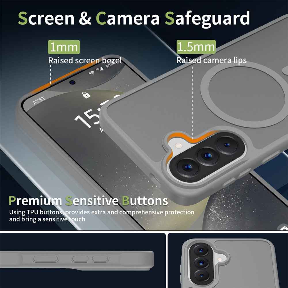 For Samsung Galaxy A57 5G Magnetic Phone Case Matte Finish TPU PC Shockproof Phone Cover with Tempered Glass - Dark Grey