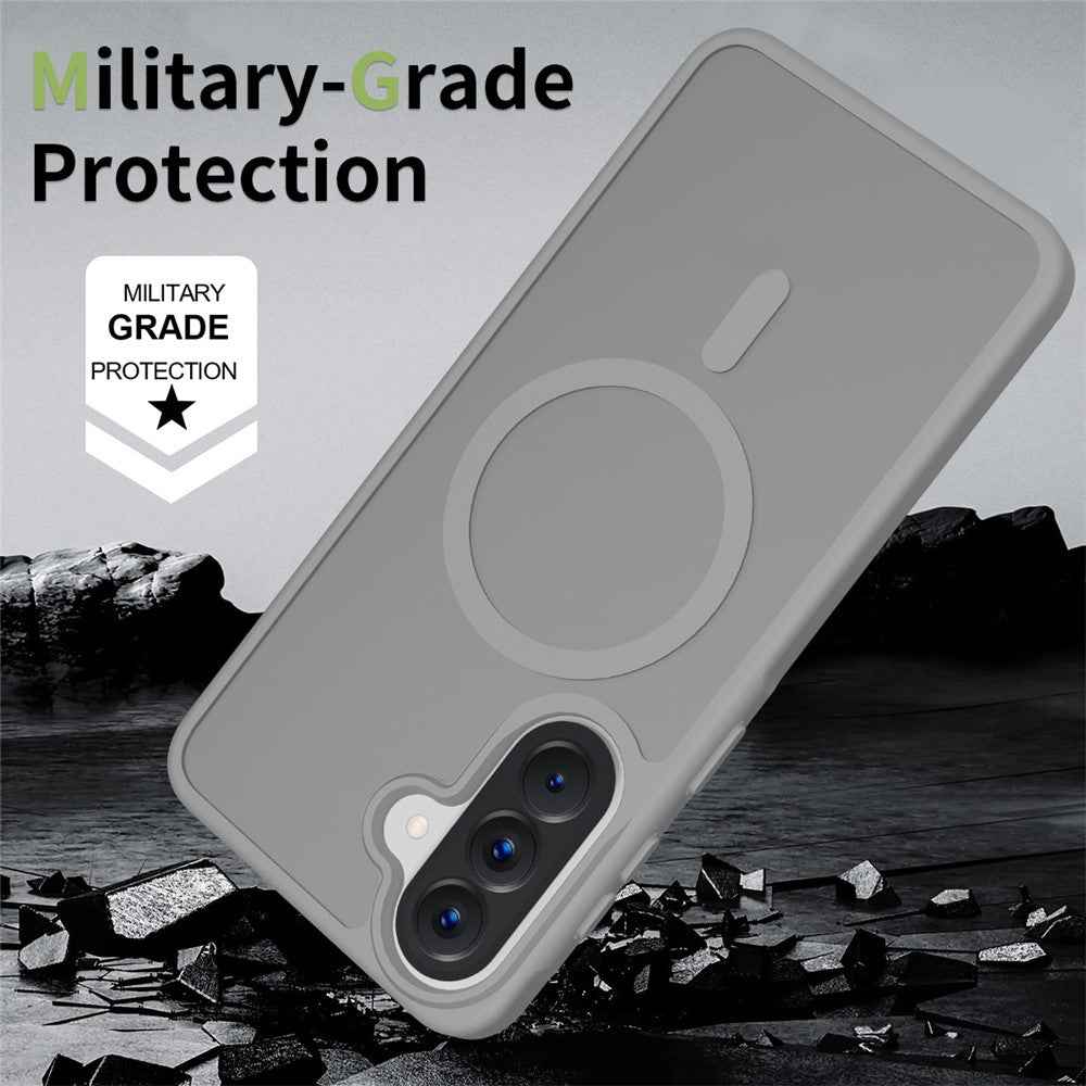 For Samsung Galaxy A57 5G Magnetic Phone Case Matte Finish TPU PC Shockproof Phone Cover with Tempered Glass - Dark Grey