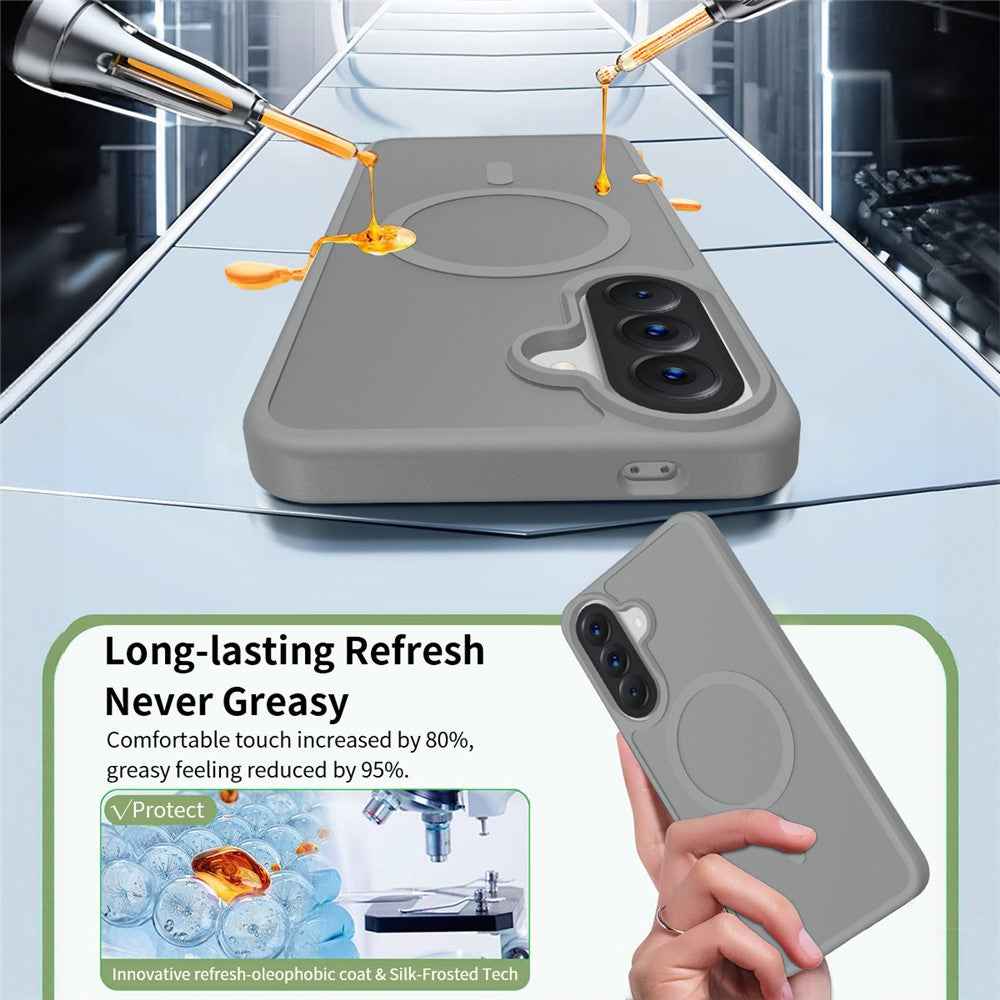For Samsung Galaxy A57 5G Magnetic Phone Case Matte Finish TPU PC Shockproof Phone Cover with Tempered Glass - Dark Grey