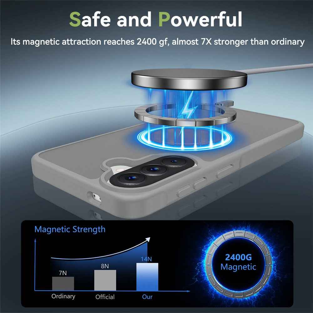For Samsung Galaxy A57 5G Magnetic Phone Case Matte Finish TPU PC Shockproof Phone Cover with Tempered Glass - Dark Grey
