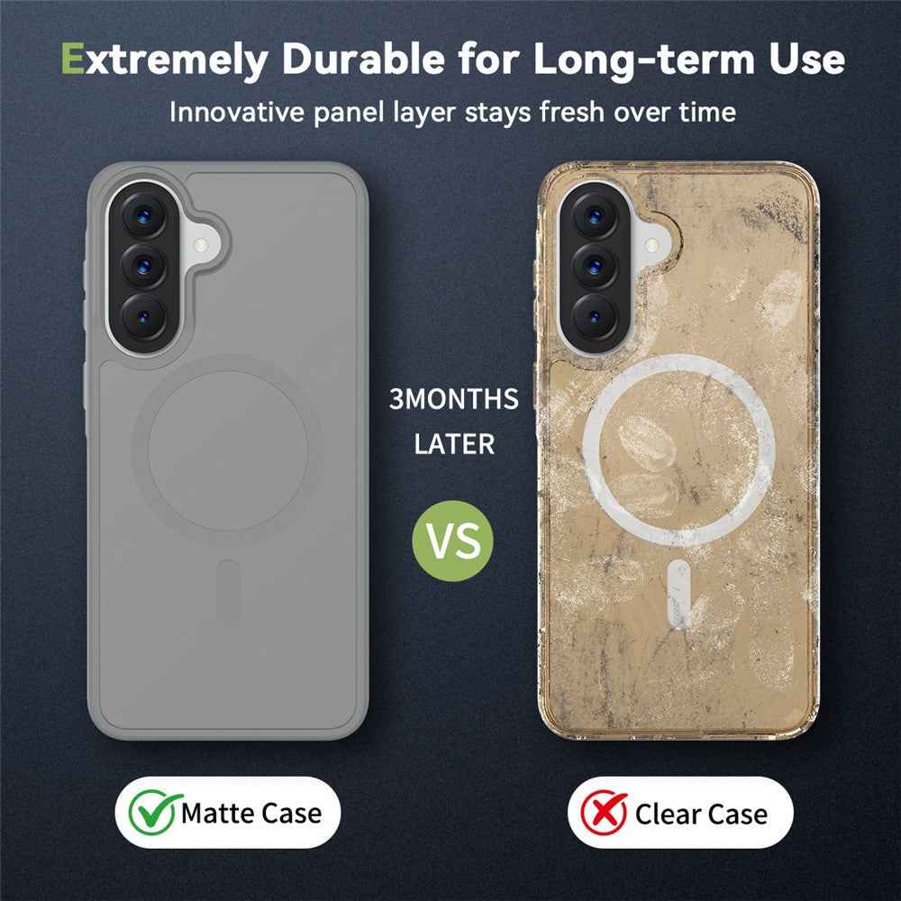 For Samsung Galaxy A57 5G Magnetic Phone Case Matte Finish TPU PC Shockproof Phone Cover with Tempered Glass - Dark Grey
