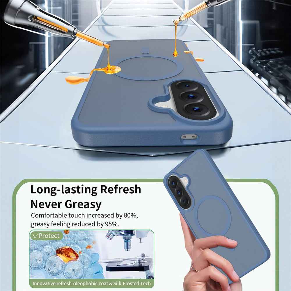 For Samsung Galaxy A57 5G Magnetic Phone Case Matte Finish TPU PC Shockproof Phone Cover with Tempered Glass - Sapphire