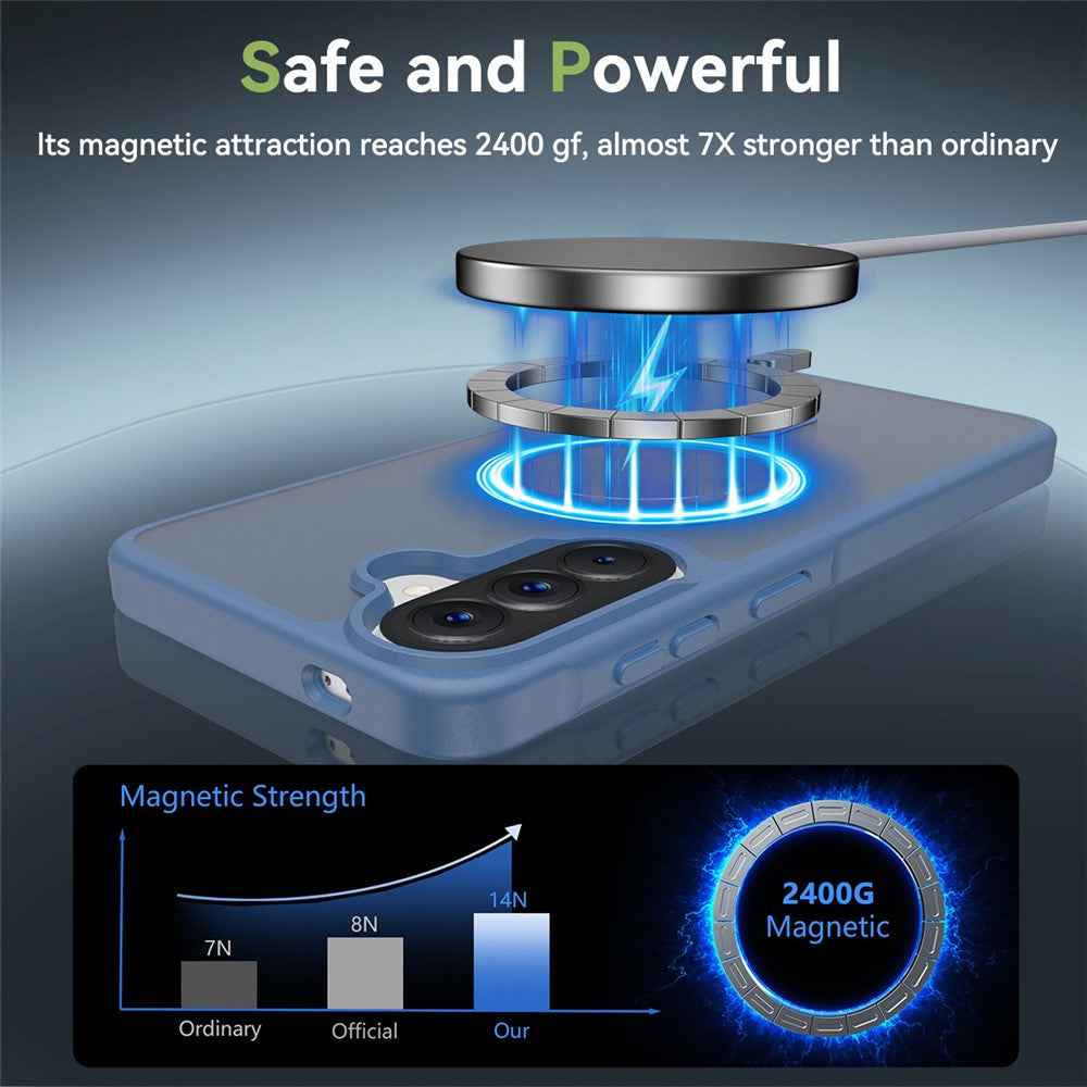 For Samsung Galaxy A57 5G Magnetic Phone Case Matte Finish TPU PC Shockproof Phone Cover with Tempered Glass - Sapphire