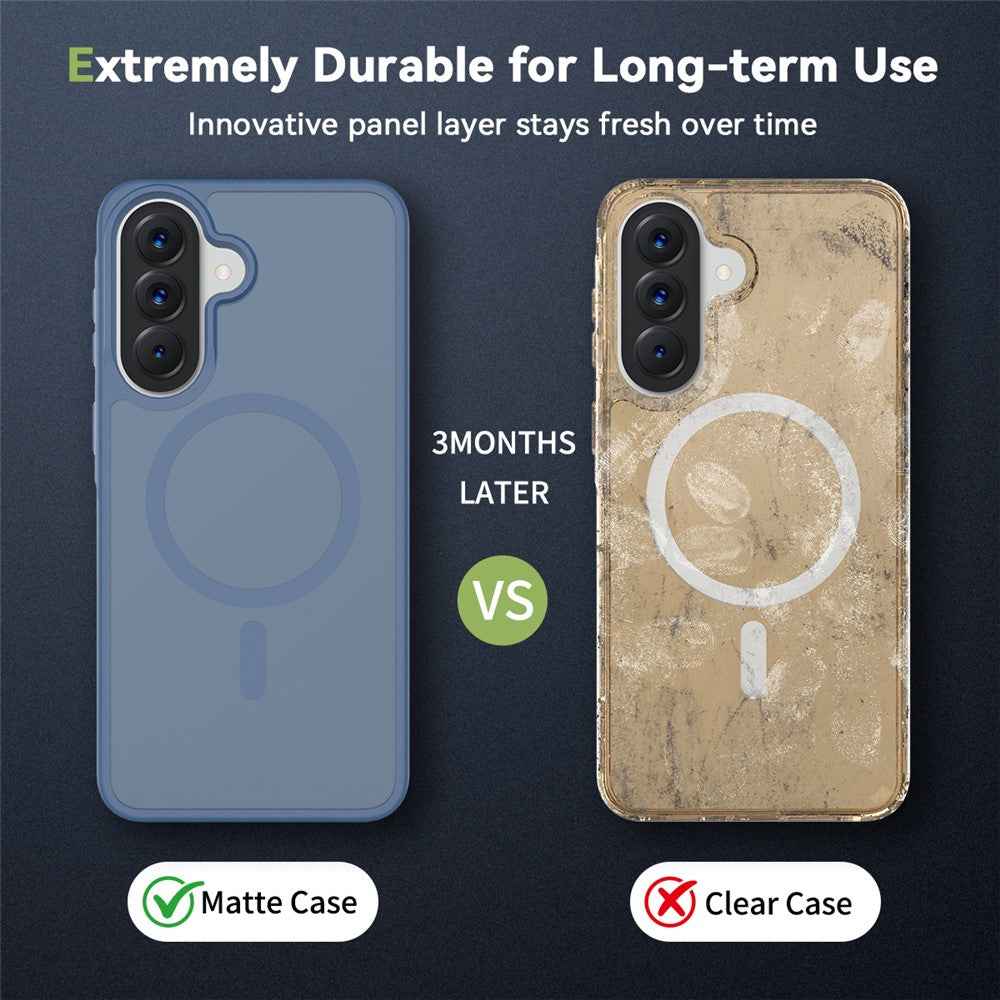 For Samsung Galaxy A57 5G Magnetic Phone Case Matte Finish TPU PC Shockproof Phone Cover with Tempered Glass - Sapphire