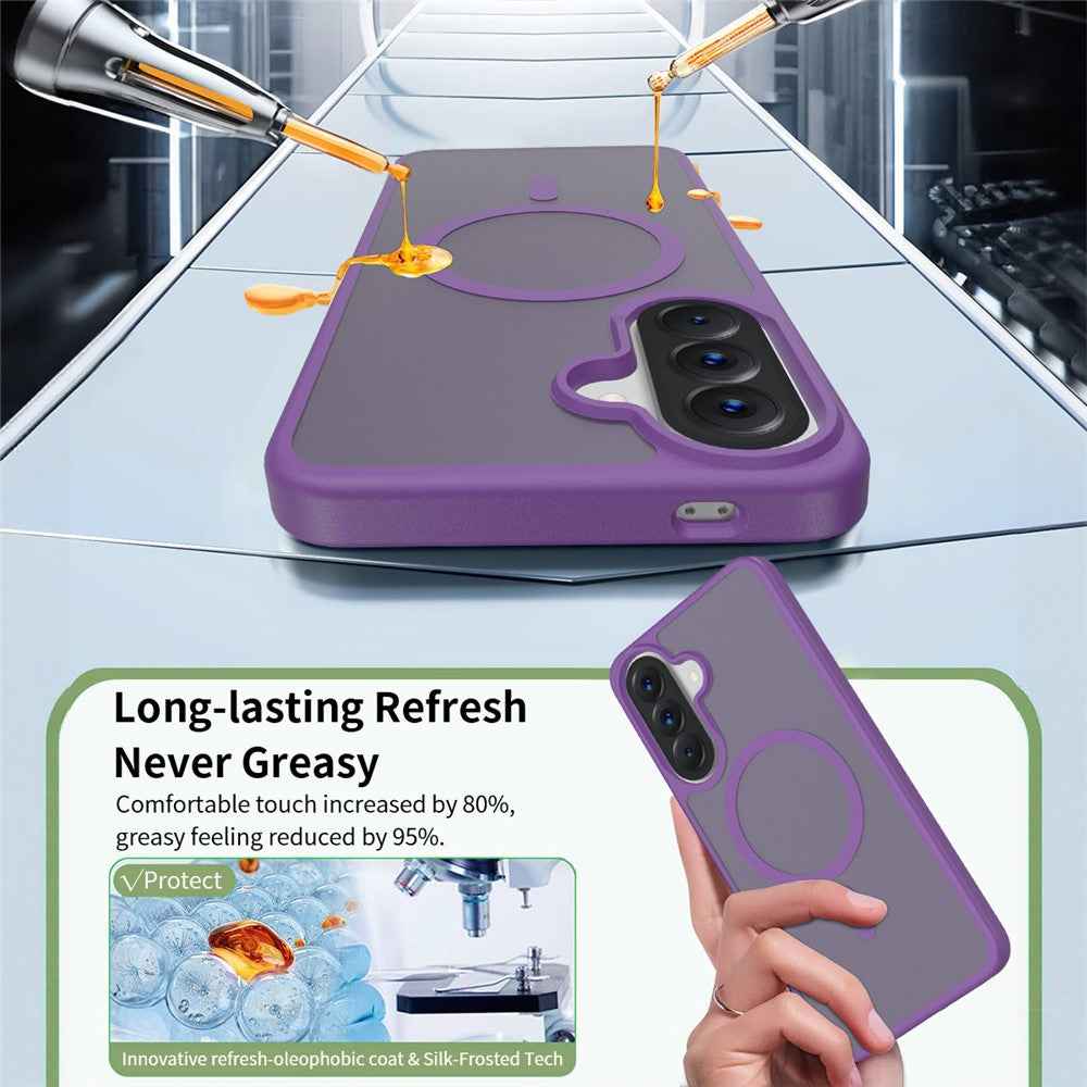 For Samsung Galaxy A57 5G Magnetic Phone Case Matte Finish TPU PC Shockproof Phone Cover with Tempered Glass - Dark Purple