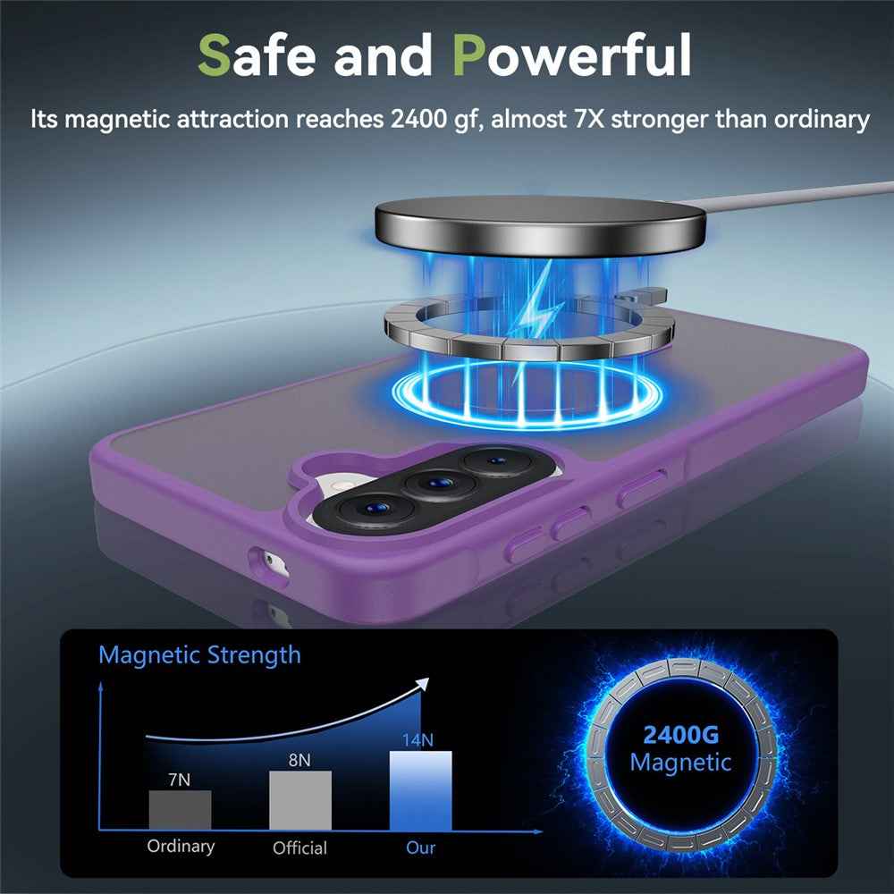 For Samsung Galaxy A57 5G Magnetic Phone Case Matte Finish TPU PC Shockproof Phone Cover with Tempered Glass - Dark Purple