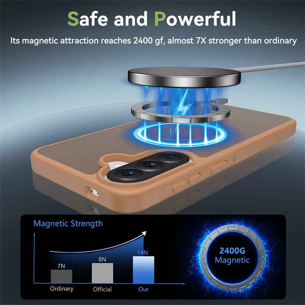 For Samsung Galaxy A57 5G Magnetic Phone Case Matte Finish TPU PC Shockproof Phone Cover with Tempered Glass - Coffee