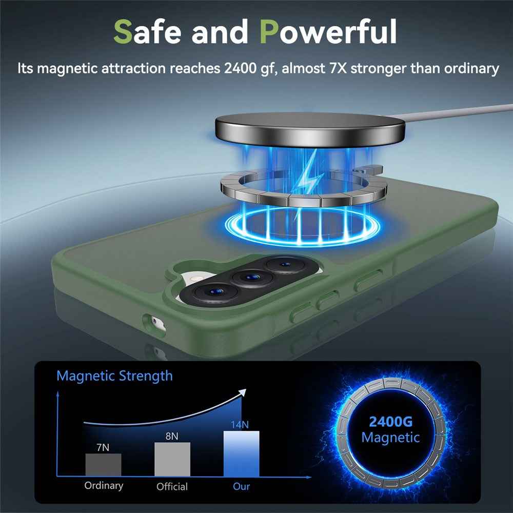For Samsung Galaxy A57 5G Magnetic Phone Case Matte Finish TPU PC Shockproof Phone Cover with Tempered Glass - Blackish Green