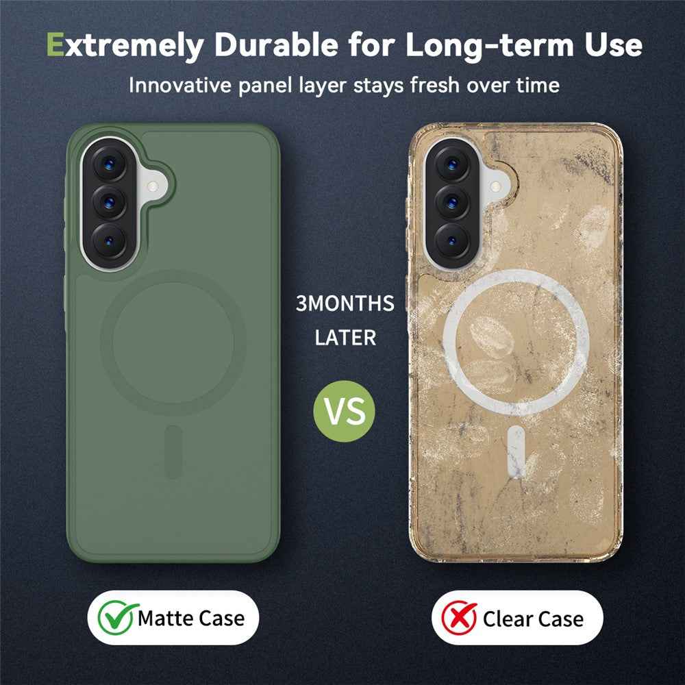For Samsung Galaxy A57 5G Magnetic Phone Case Matte Finish TPU PC Shockproof Phone Cover with Tempered Glass - Blackish Green