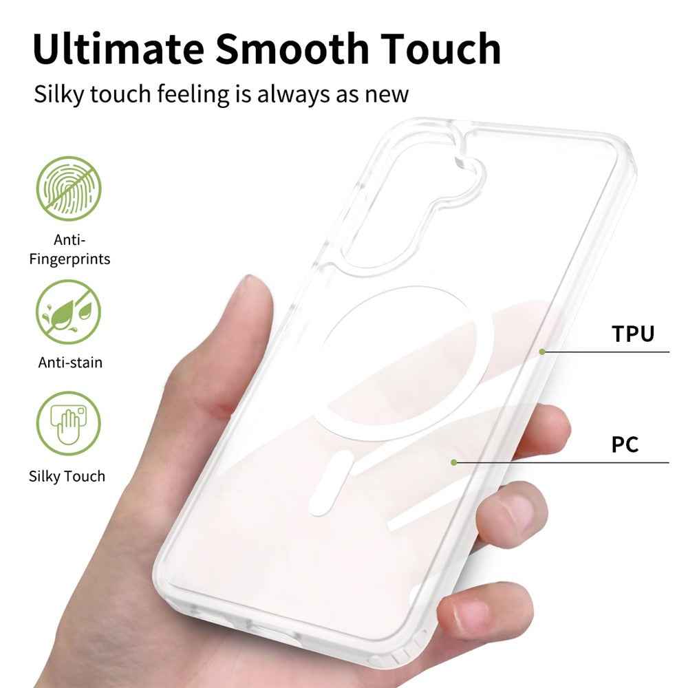 For Samsung Galaxy A57 5G Magnetic Phone Case Matte Finish TPU PC Shockproof Phone Cover with Tempered Glass - Transparent