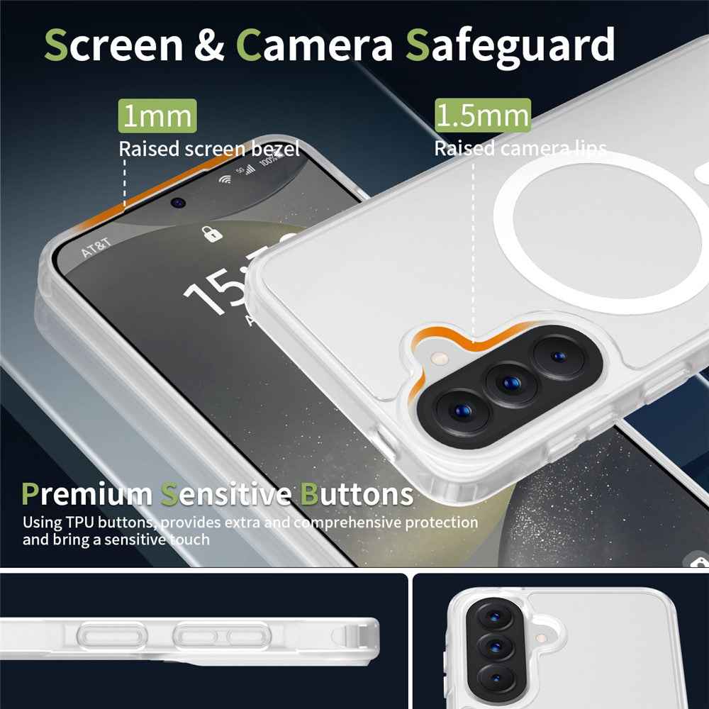 For Samsung Galaxy A57 5G Magnetic Phone Case Matte Finish TPU PC Shockproof Phone Cover with Tempered Glass - Transparent