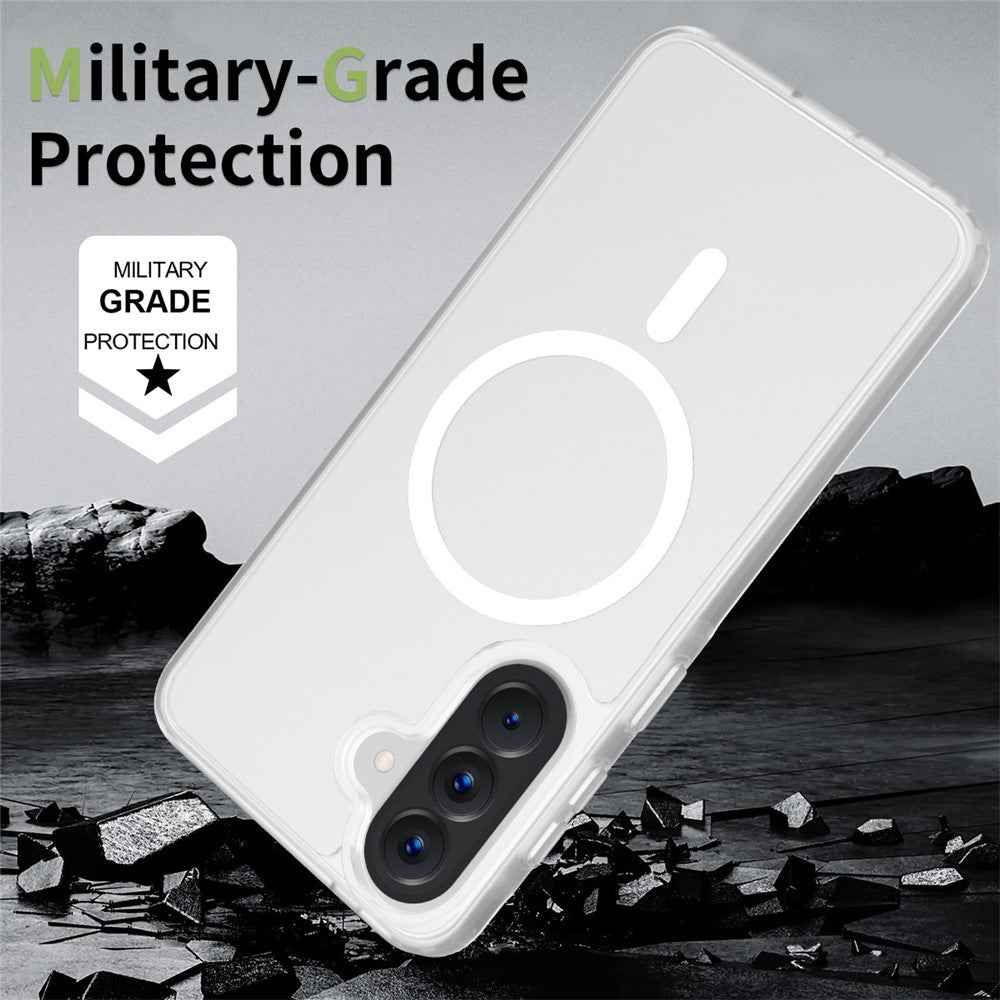 For Samsung Galaxy A57 5G Magnetic Phone Case Matte Finish TPU PC Shockproof Phone Cover with Tempered Glass - Transparent
