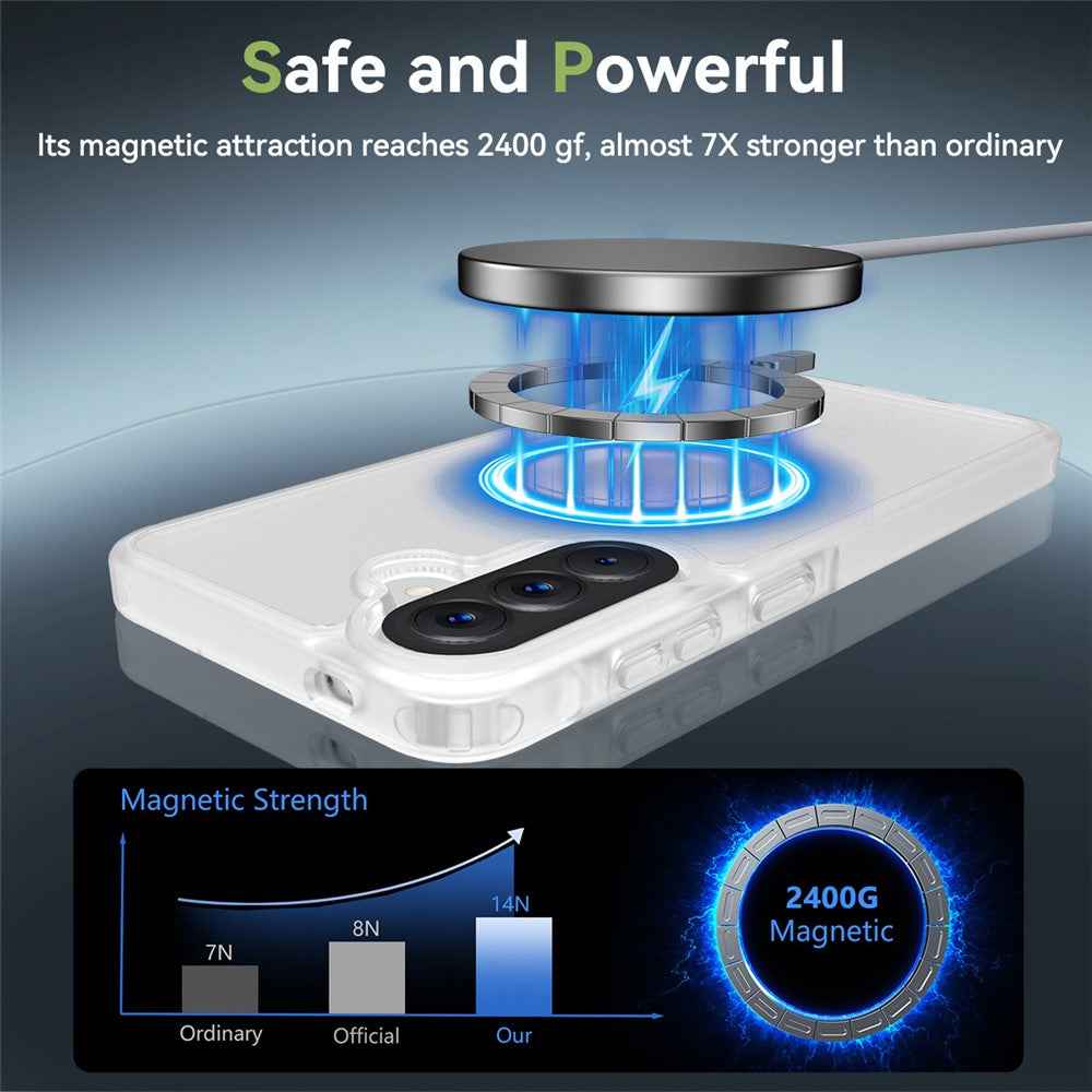 For Samsung Galaxy A57 5G Magnetic Phone Case Matte Finish TPU PC Shockproof Phone Cover with Tempered Glass - Transparent