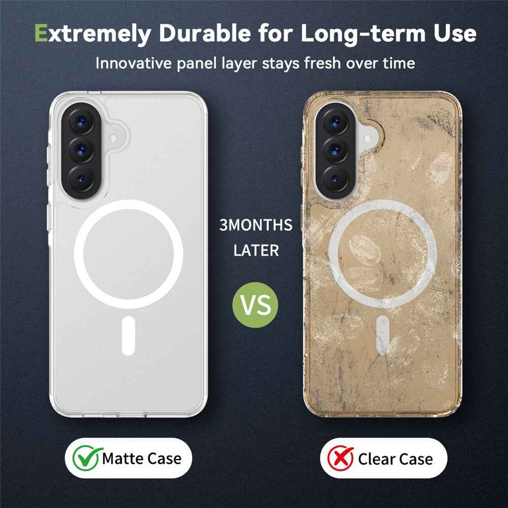 For Samsung Galaxy A57 5G Magnetic Phone Case Matte Finish TPU PC Shockproof Phone Cover with Tempered Glass - Transparent