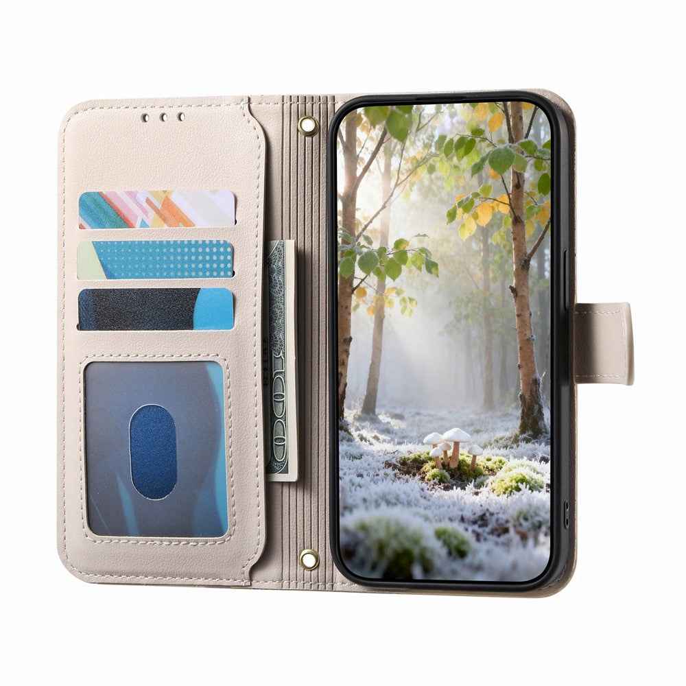 For Samsung Galaxy A57 5G Stand Case Imprint TPU PU Leather Zipper Pocket Wallet Phone Cover with Strap - White