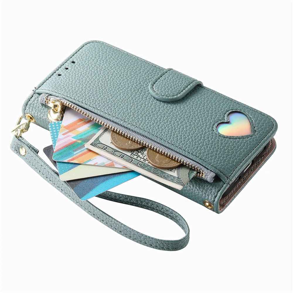 For Samsung Galaxy A57 5G Case Zipper Pocket  TPU PU Leather Wallet Phone Cover with Strap - Blue