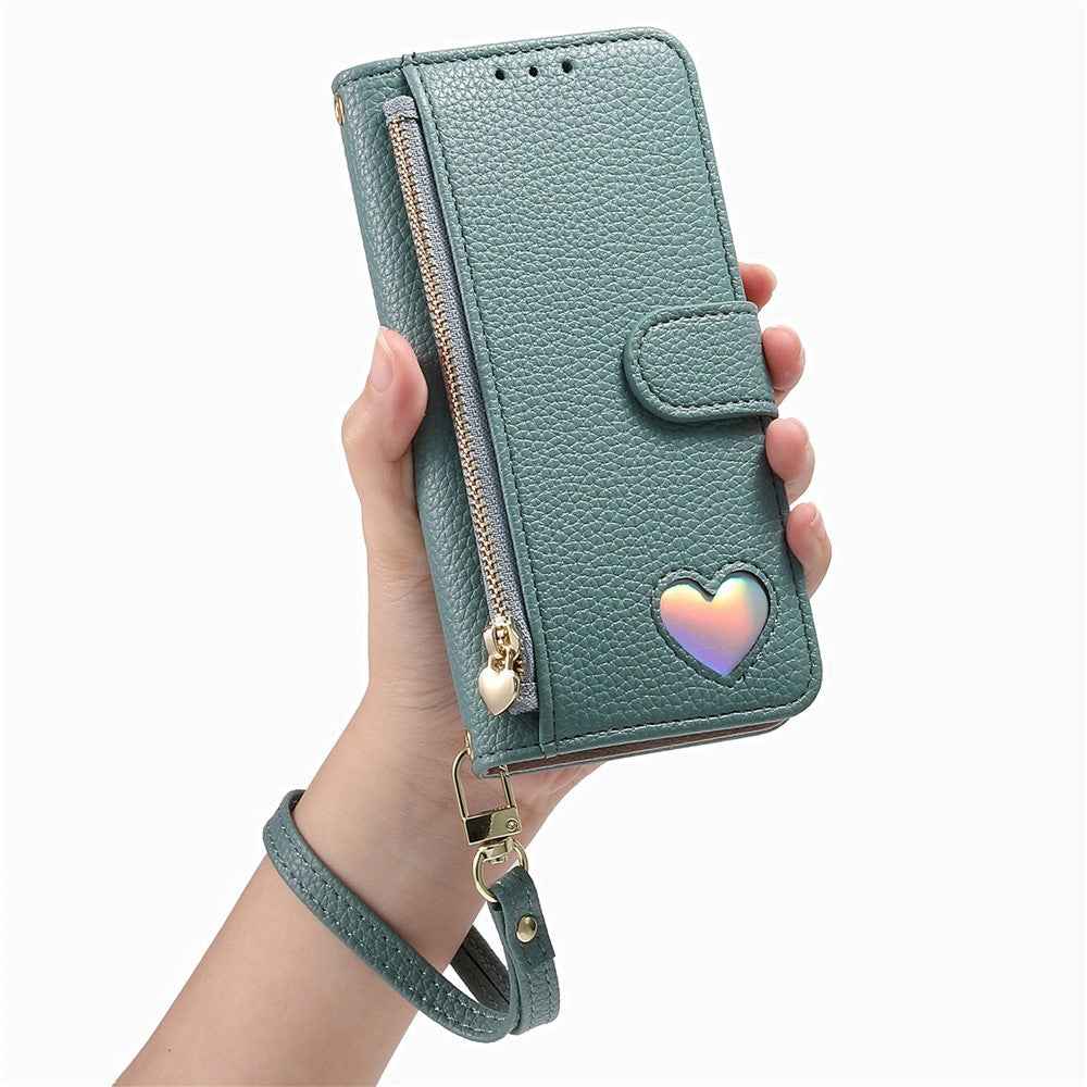 For Samsung Galaxy A57 5G Case Zipper Pocket  TPU PU Leather Wallet Phone Cover with Strap - Blue