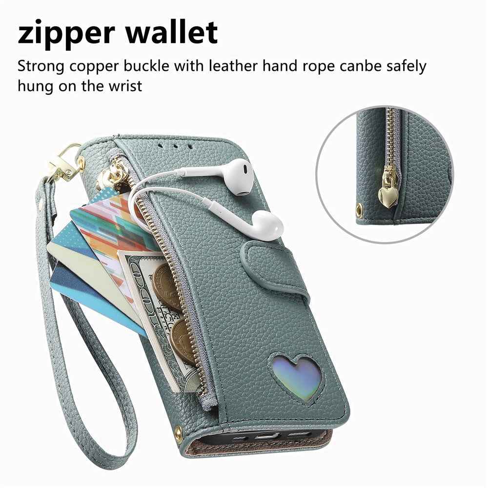 For Samsung Galaxy A57 5G Case Zipper Pocket  TPU PU Leather Wallet Phone Cover with Strap - Blue