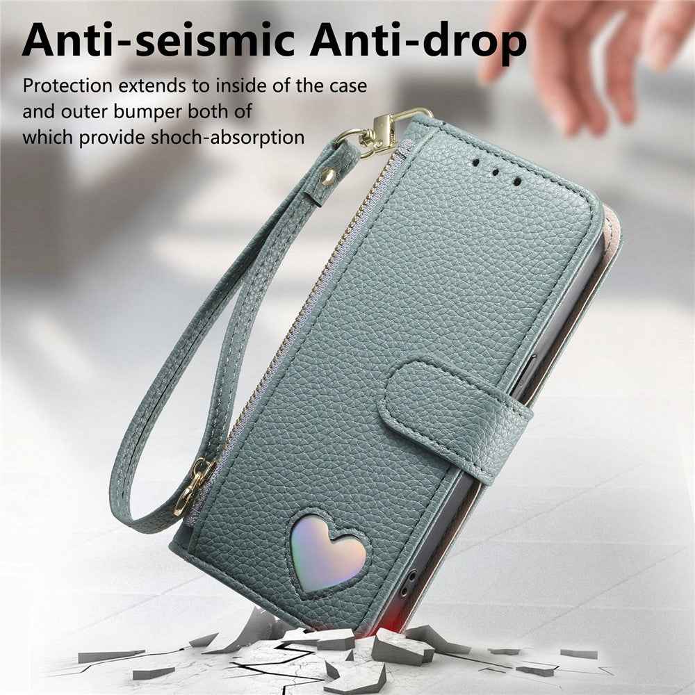 For Samsung Galaxy A57 5G Case Zipper Pocket  TPU PU Leather Wallet Phone Cover with Strap - Blue