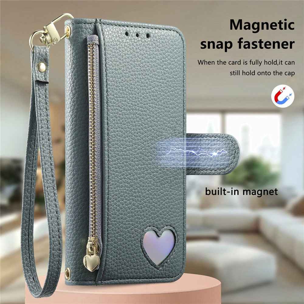 For Samsung Galaxy A57 5G Case Zipper Pocket  TPU PU Leather Wallet Phone Cover with Strap - Blue