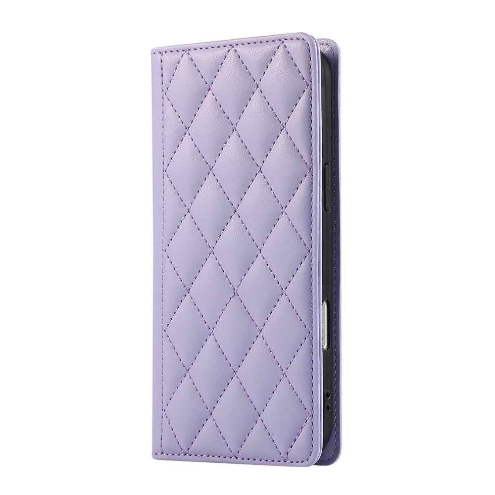 For Xiaomi 17 Pro Case RFID Blocking Wallet Stand Rhombus Leather Phone Cover with Wrist Strap - Purple