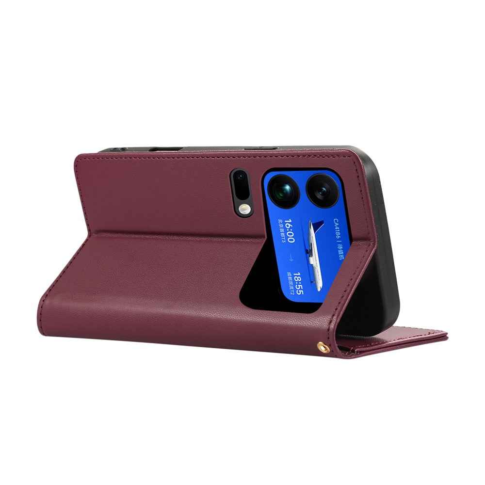 For Xiaomi 17 Pro Case RFID Blocking Wallet Stand Rhombus Leather Phone Cover with Wrist Strap - Red
