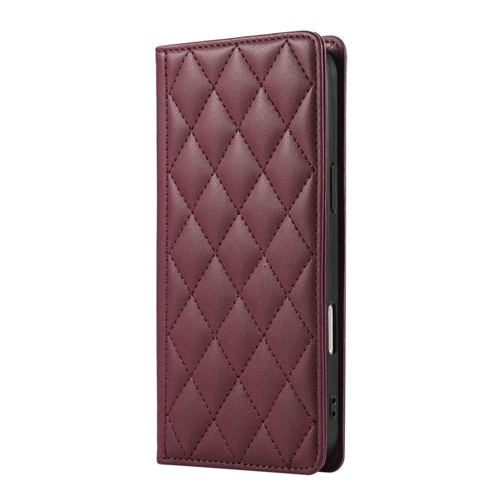 For Xiaomi 17 Pro Case RFID Blocking Wallet Stand Rhombus Leather Phone Cover with Wrist Strap - Red
