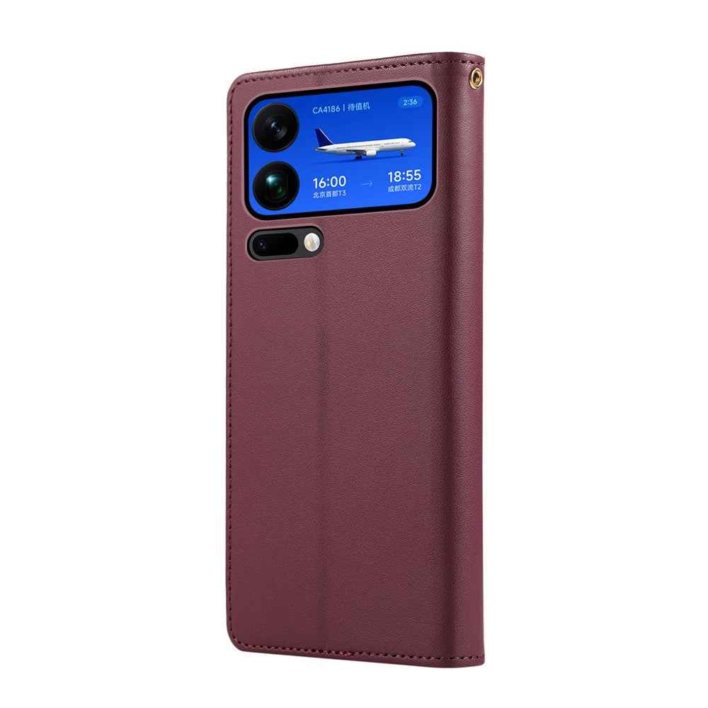 For Xiaomi 17 Pro Case RFID Blocking Wallet Stand Rhombus Leather Phone Cover with Wrist Strap - Red